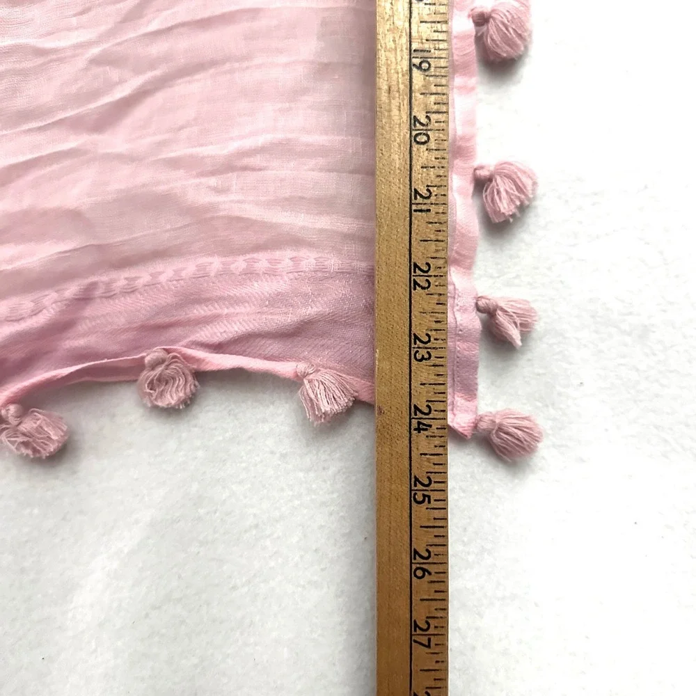 J.Crew Pink Linen 24x83 Tassel Trim Scarf Herringbone Rectangular Wrap